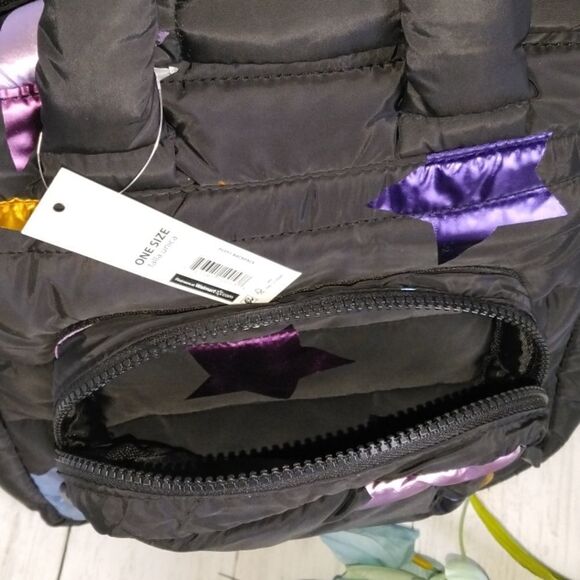 Small Star Print Quilted Backpack Bag Purse - Picture 2 of 10